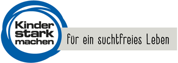 Logo der Mitmach-Initiative 'Kinder stark machen' Kinder stark machen Logo mit Zusatz 'für ein suchtfreies Leben'