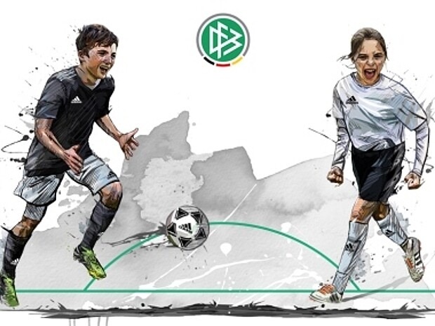 DFB-Grafik Junge und Mädchen spielen Fußball